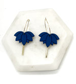Navy Blue Lotus Acrylic and Gold Earrings