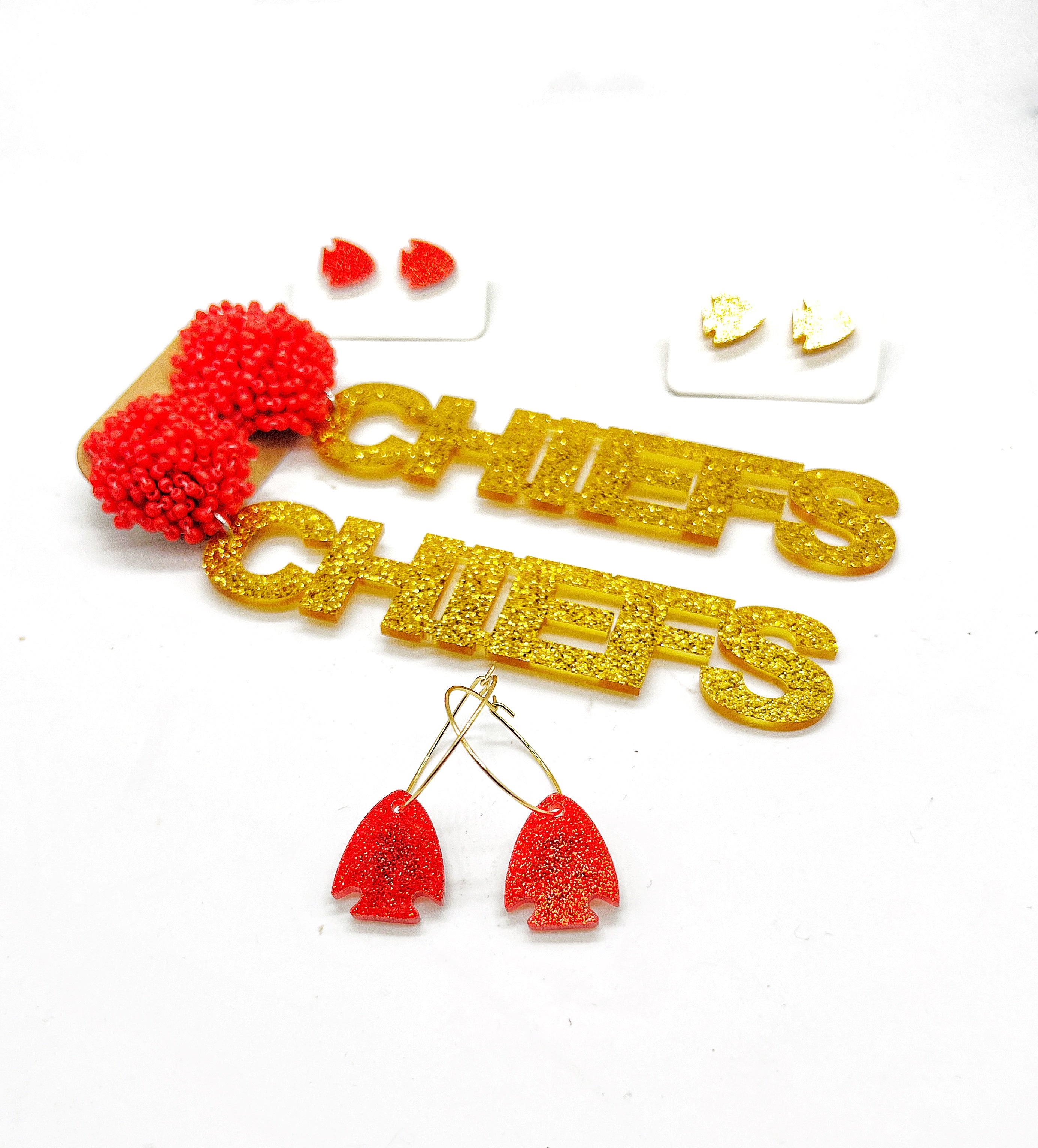 Gold Arrowhead Chiefs KC Glitter Acrylic Stud Earrings