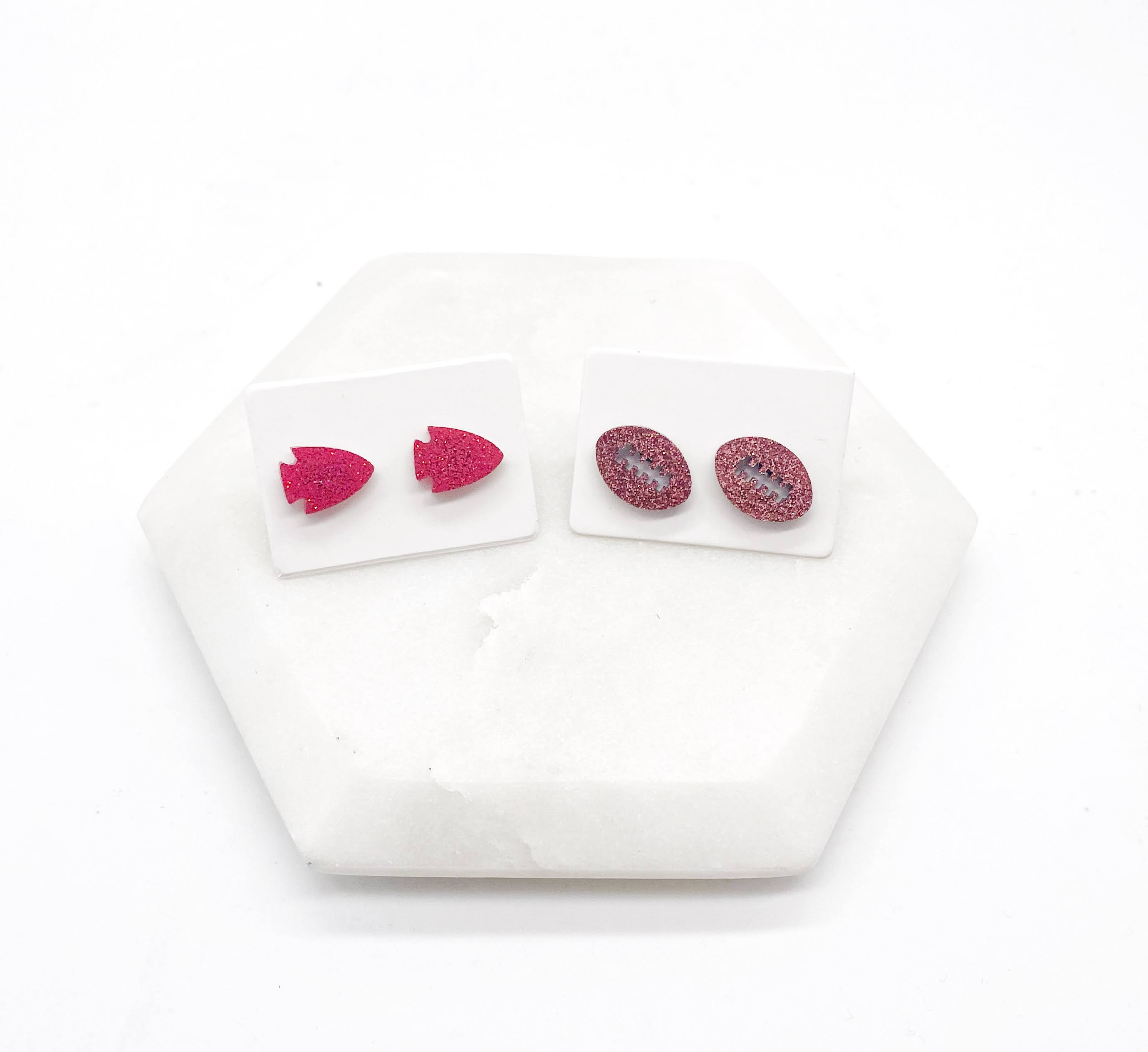 Red Arrowhead Chiefs KC Glitter Acrylic Stud Earrings