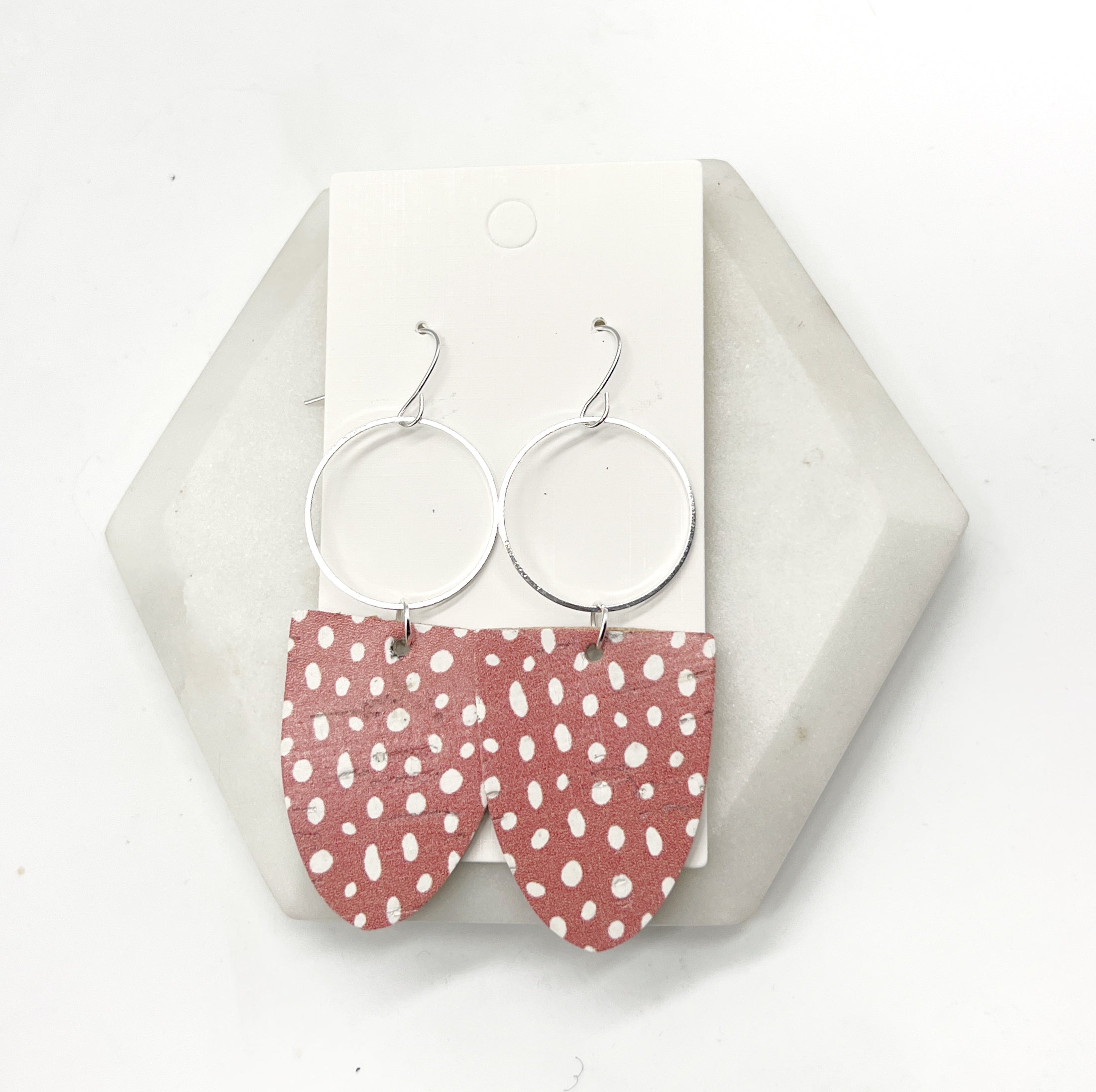 Dark Coral Spotted Adele CorkLeather Earrings