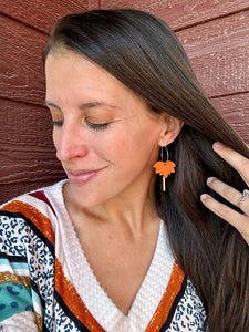 Rust Lotus Acrylic and Gold Earrings