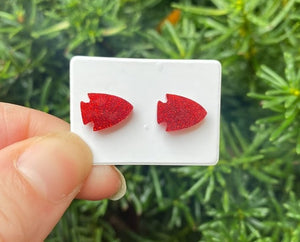 Red Arrowhead Chiefs KC Glitter Acrylic Stud Earrings