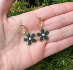 Black Flower Pearl Huggie Hoops