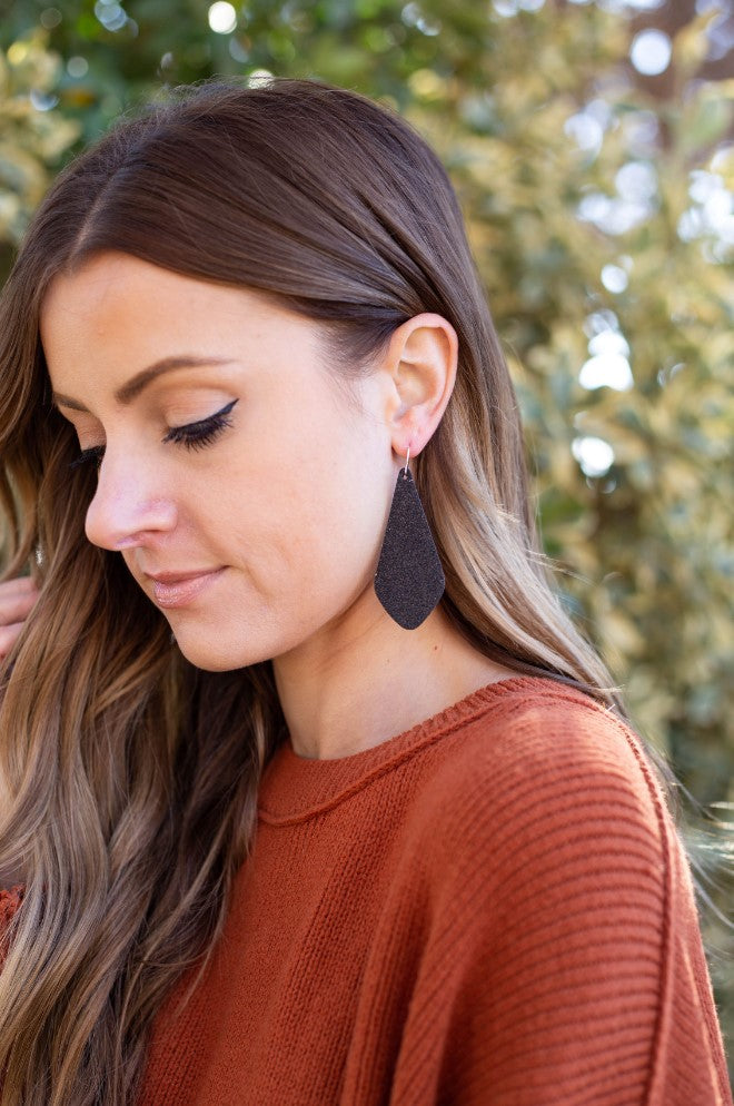Black Glitter The Em Leather Earrings
