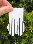 Black White Striped Leather Diamond Earrings