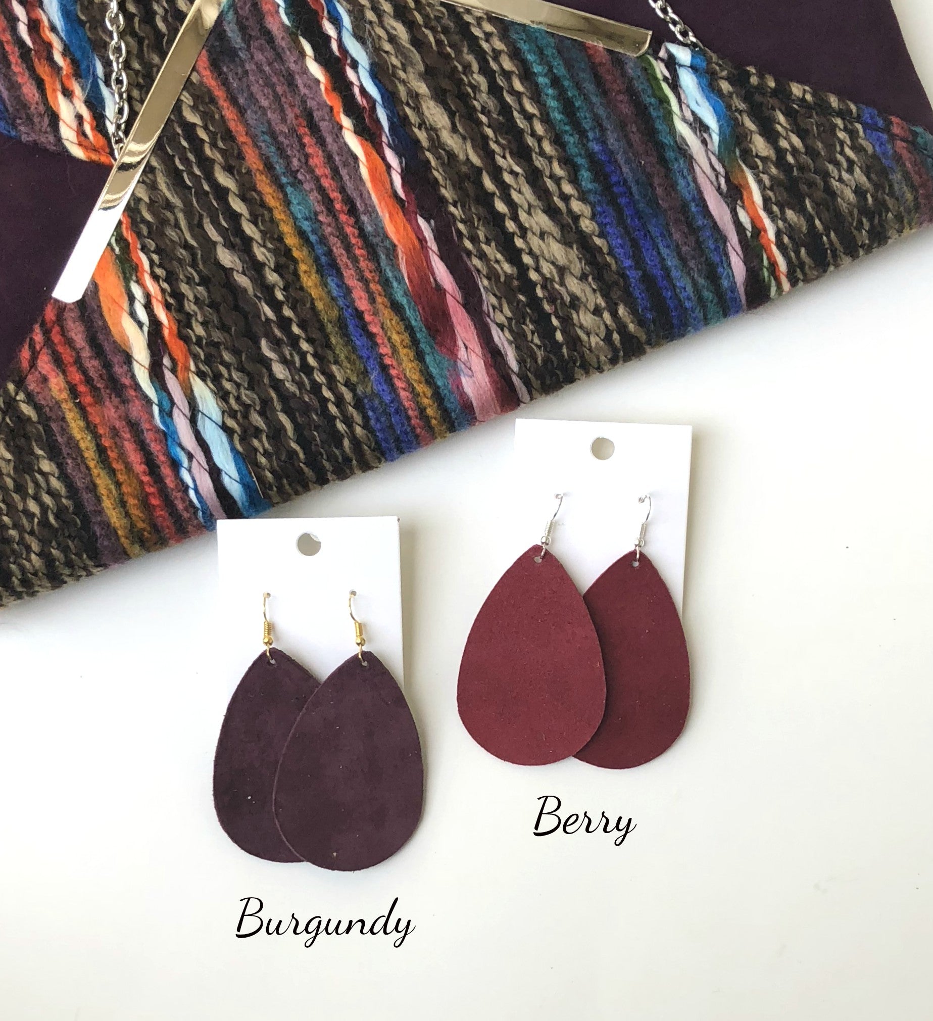 Berry Suede Leather Teardrop Earrings