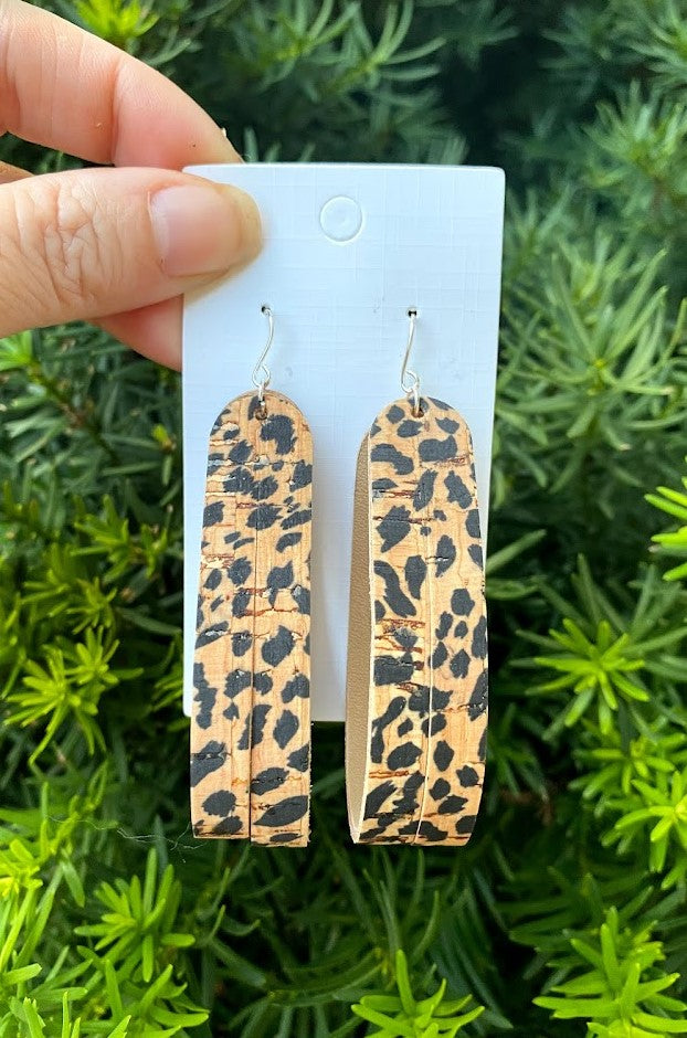 Cheetah Cork Sliced Hoop Leather Earrings