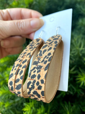 Cheetah Cork Sliced Hoop Leather Earrings