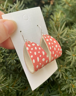 Spotted Coral Mini Hoop Leather Earrings