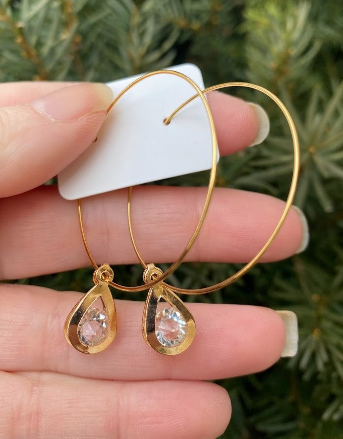 CZ Teardrop Hoop Earrings