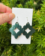 Emerald Green Jewel Cork Leather Earrings