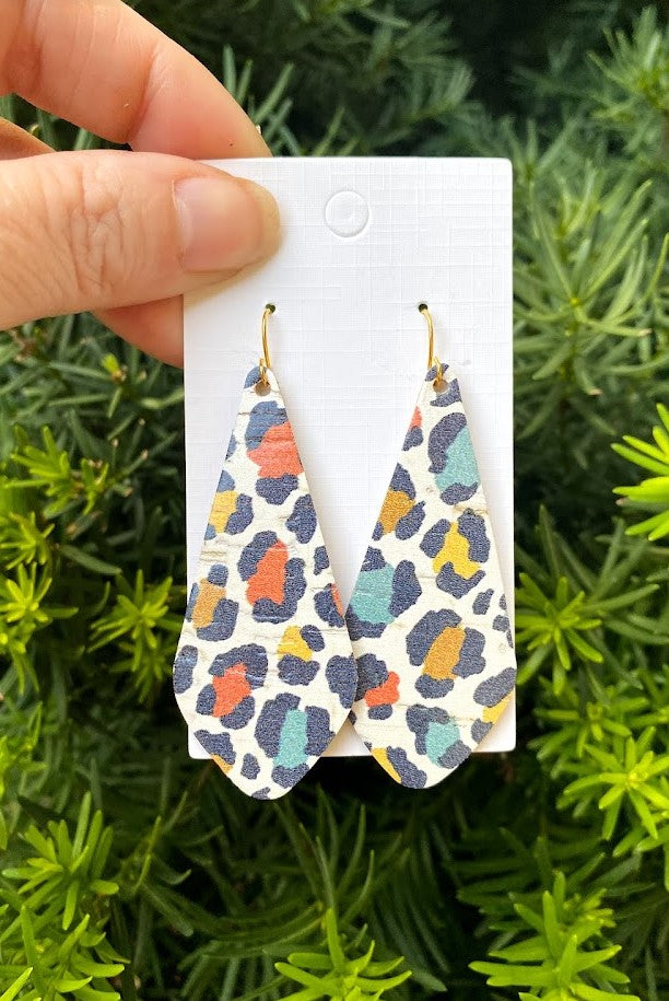 Fall Leopard The Em Cork Bonded to Leather Earrings