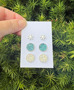 Frozen Winter Druzy Stud Trio Earrings