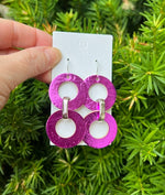 Fuchsia Leather Circle Duo Earrings
