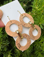 Gold Cork Leather Circle Duo Earrings