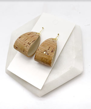 Gold Cork Mini Hoop Leather Earrings