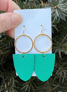 Green Adele Leather Earrings