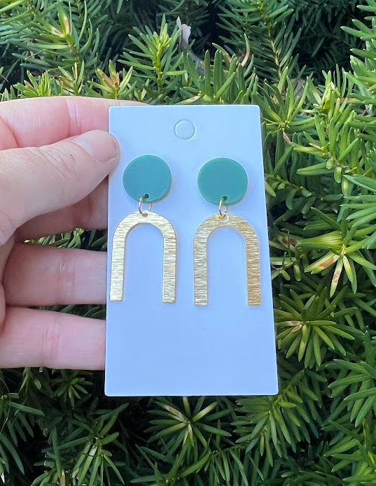 Green and Gold Arch Earrings