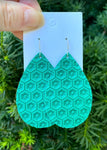Green Honeycomb Embossed Leather Teardrop