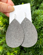 Grey Sparkle Leather Teardrop Earrings