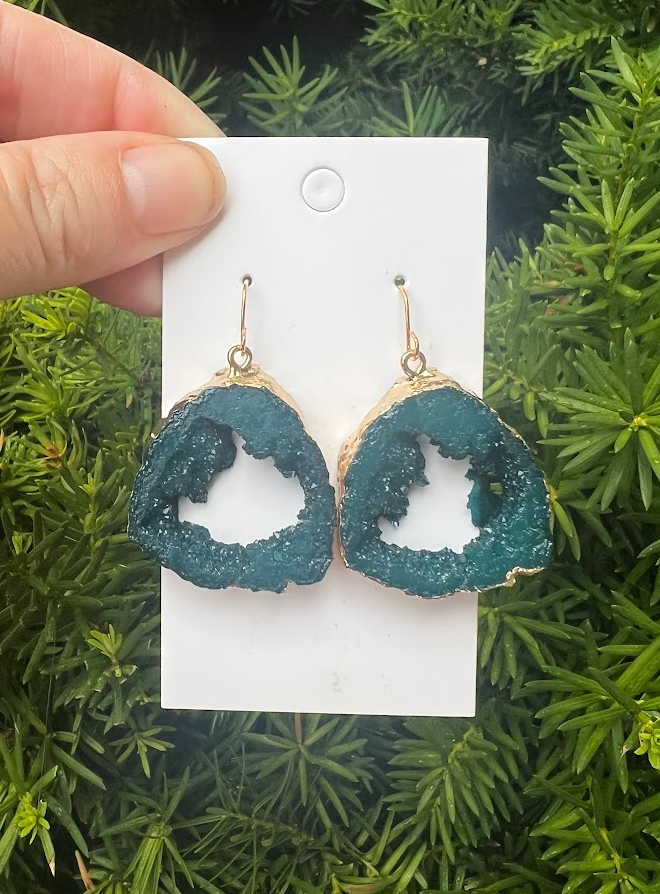 Hunter Green Agate Druzy Resin Slice