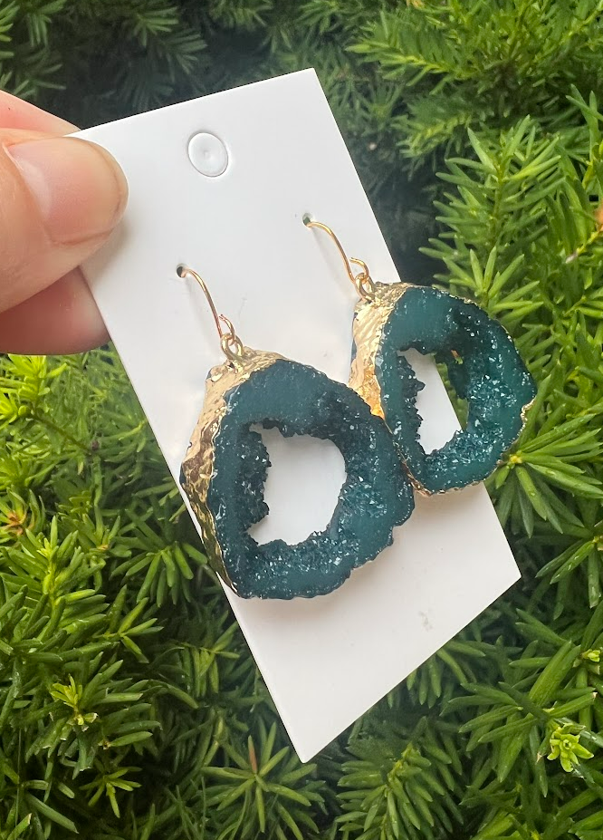 Hunter Green Agate Druzy Resin Slice