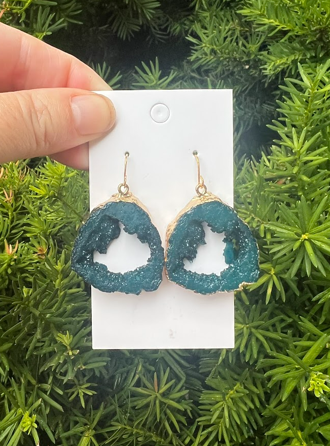 Hunter Green Agate Druzy Resin Slice