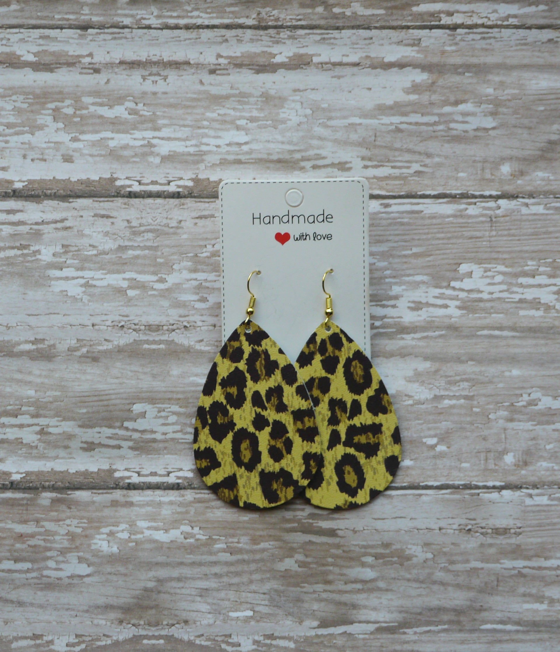Leopard Animal Print Cheetah Brown Teardrop Drop Earrings