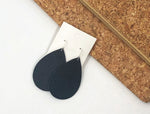 Black Saffiano Leather Teardrop Drop Earrings