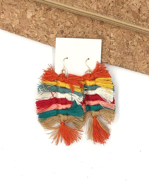 Rainbow Macrame Leaf Earrings