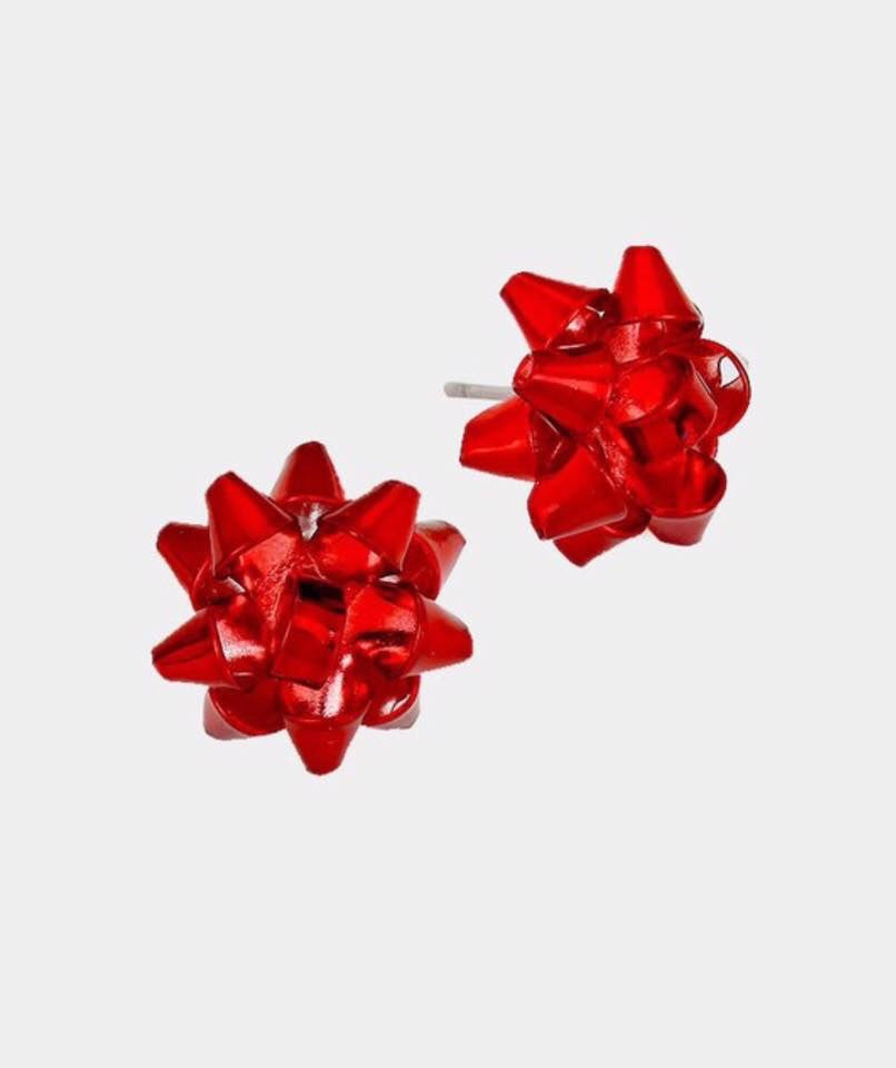 Red Christmas Bow Stud Earrings