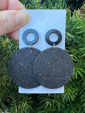 Black Glitter Disc Earrings