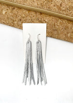 Silver Long Fringe Leather Earrings