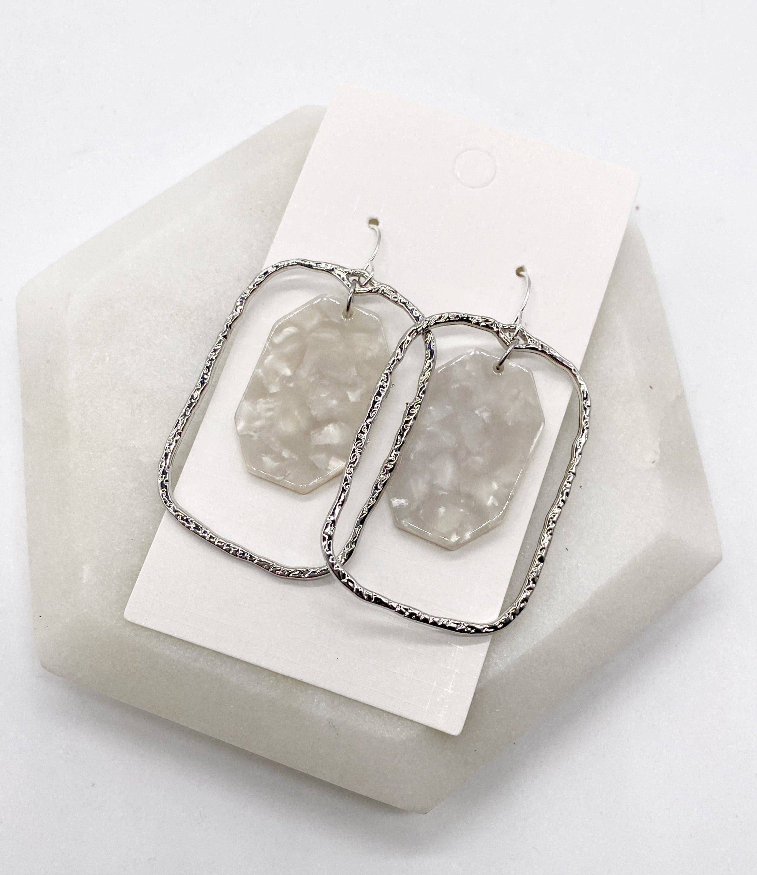 Ivory and Silver Chandelier Earrings