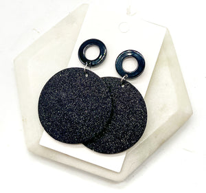 Black Glitter Disc Earrings