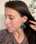 Emerald Green Jewel Cork Leather Earrings