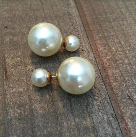 Double pearl stud earrings