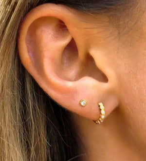 CZ Ear Huggie Hoop Earrings- Silver or Rose Gold