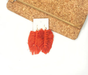 Burnt Orange Macrame Leaf Earrings