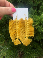 Mustard Yellow Macrame Leaf Earrings