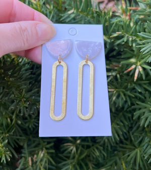 Ivory Gold Oval Long Drop Earrings