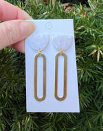 Ivory Gold Oval Long Drop Earrings