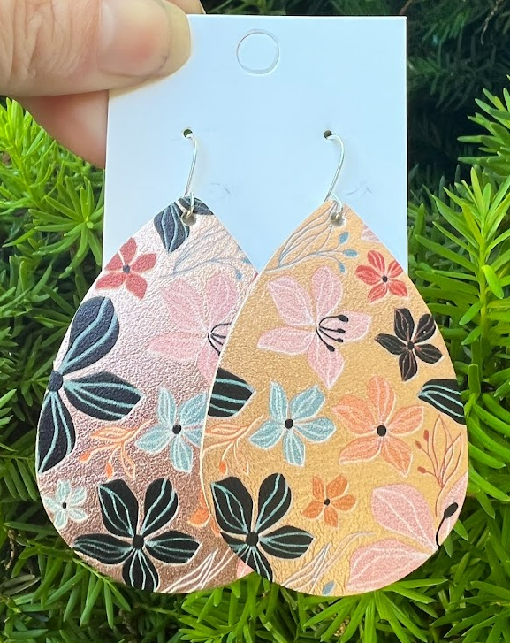 Maui Rose Gold Floral Leather Earrings