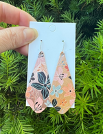 Maui Rose Gold Floral The Em Leather Earrings