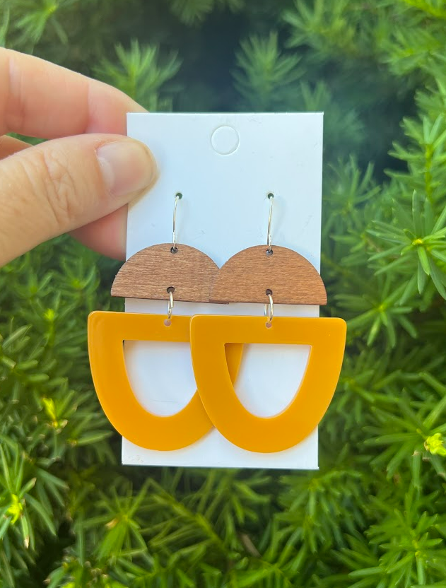 Mustard Yellow Deco Cutout Acrylic and Wood Earrings