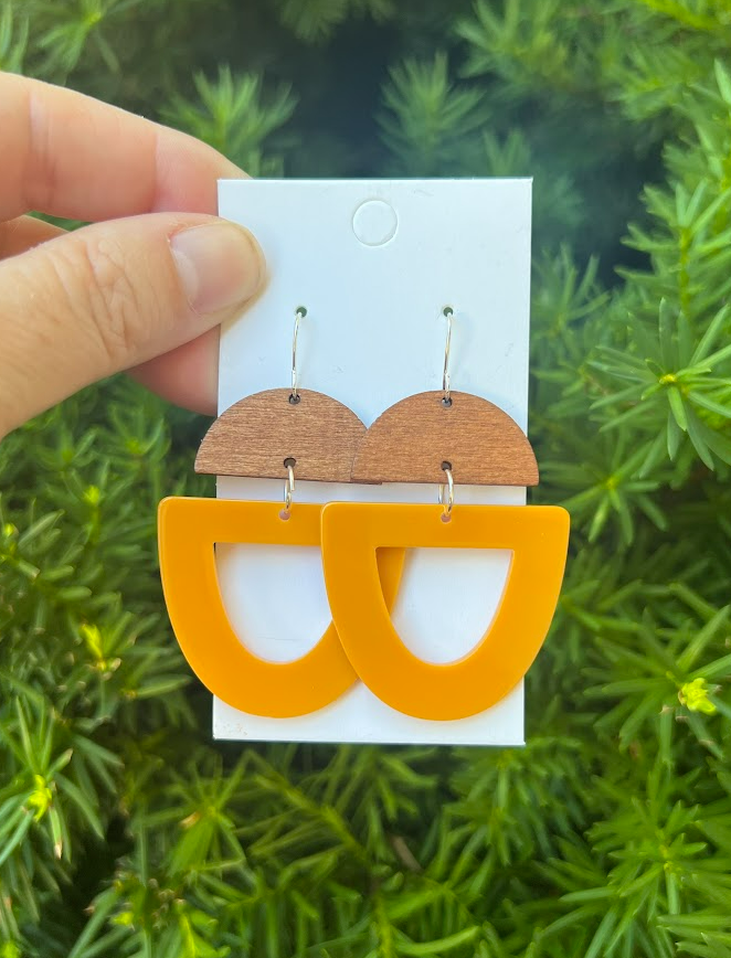 Mustard Yellow Deco Cutout Acrylic and Wood Earrings