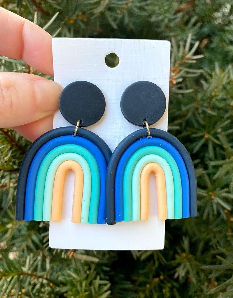 Navy Blue Rainbow Acrylic Earrings