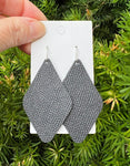 Navy Blue Sparkle Leather Diamond Earrings