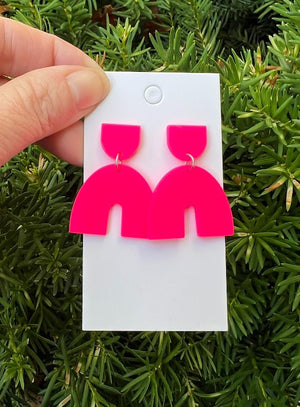 Neon Pink Arch Acrylic Earrings