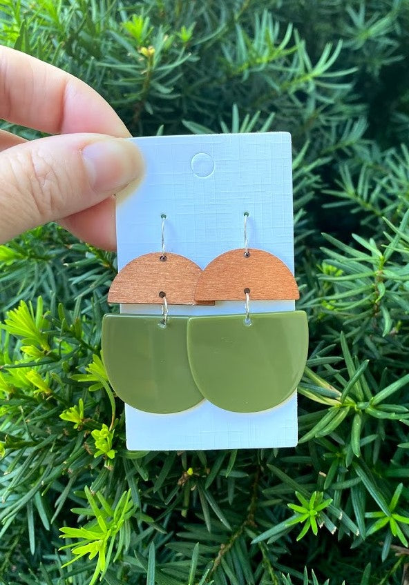 Olive Green Acrylic and Wood Deco Drops